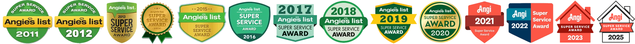 Angi Super Service Awards 2011 through 2025